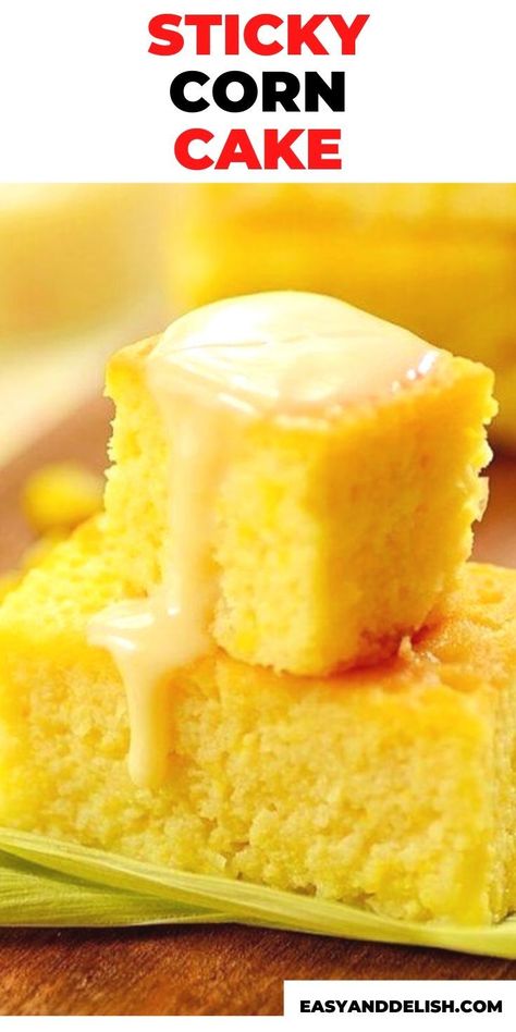 Fresh Corn Dessert Recipes, Corn Cake Recipe, Corn Cakes Recipe, Rum Cakes, Sweet Corn Cakes, Condensed Milk Cake, Corn Cake, Homemade Snickers, Coconut Cake Recipe