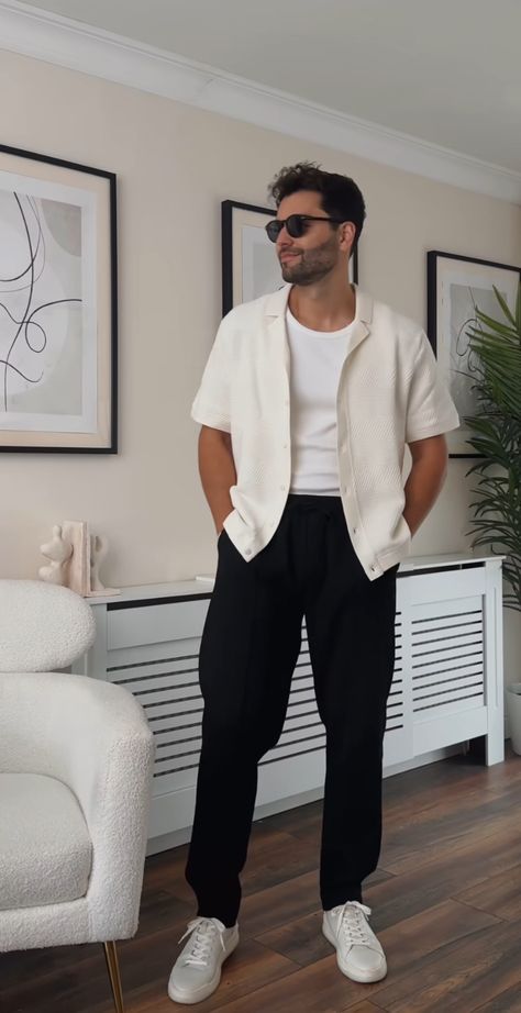 Casual Men Outfits Spring, Date Night Man Outfit, Men Outfits For Engagement, Men Anniversary Outfit, Cream And Black Outfits Men, Fashion For Slim Men, Men’s Outfits Going Out, Nice Dinner Outfits Men, Guys European Style