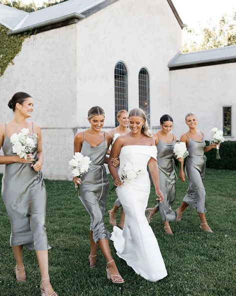 Chloe May + co. (@hellochloemay) • Instagram photos and videos Grey Blue Bridesmaid Dresses, Silver Grey Bridesmaid Dresses, Grey Wedding Theme, Grey Bridesmaid Dress, Silver Wedding Theme, Wedding Entourage, Silver Bridesmaid Dresses, Grey Bridesmaids, Grey Bridesmaid Dresses