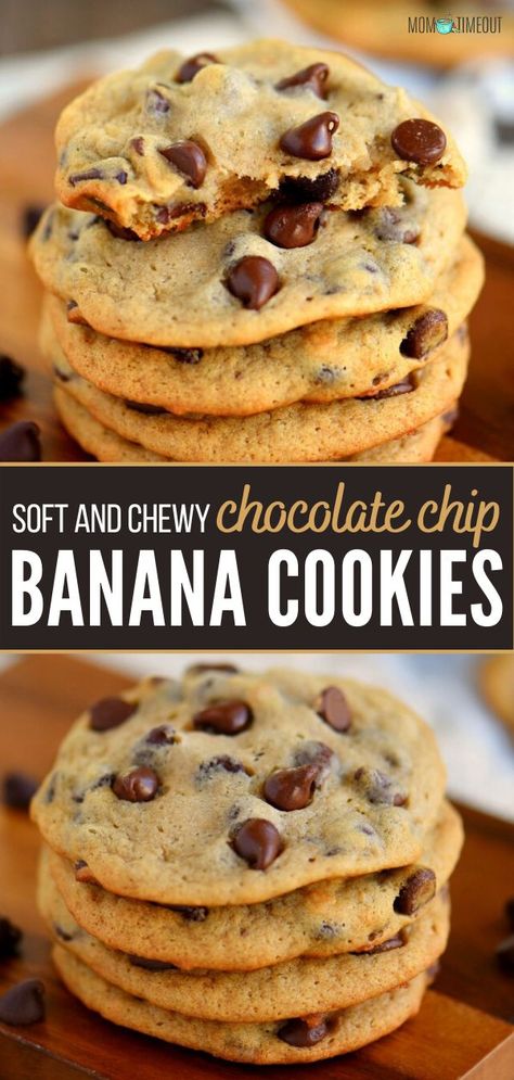 Banana Dessert Recipes No Egg, Banana Biscuits Recipe, 3 Ripe Banana Recipes, Banana Cookies 3 Ingredient, Strawberry Banana Cookies, Chocolate Chip Banana Cookies, Overripe Banana Recipes, Healthy Baked Goods, Banana Recipes Easy