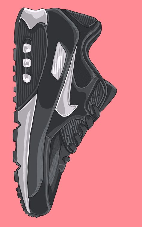 Nike Airmax 90, Sneakers Drawing, Air Shoes, Shoes Illustration, Sneaker Art, Nike Air Shoes, Nike Wallpaper, Shoe Art, Air Max Sneakers