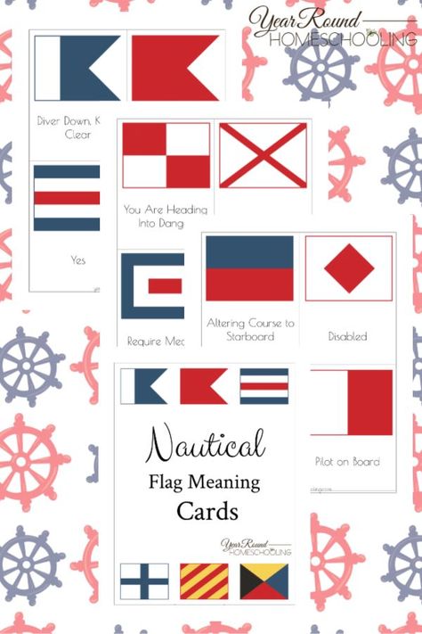 Your children will enjoy learning the meaning of flags that vessels fly using these Nautical Flag Meaning Cards as part of your homeschool! #Nautical #Printable #YearRoundHomeschooling Maritime Signal Flags, Flag Game, Nautical Flag, Nautical Room, Fun Educational Activities, Homeschool Routine, Flags With Names, African Flag, Signal Flags