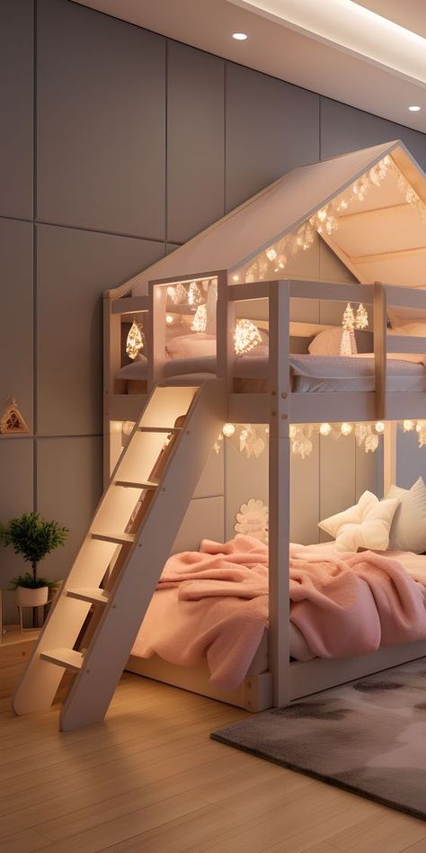 Girls Bunk Beds, Kids Bed Design, Cool Kids Bedrooms, Kids Room Interior Design, Bunk Bed Designs, Modern Kids Room, Kids Bedroom Inspiration, Kids Bedroom Designs, Dekorasi Kamar Tidur