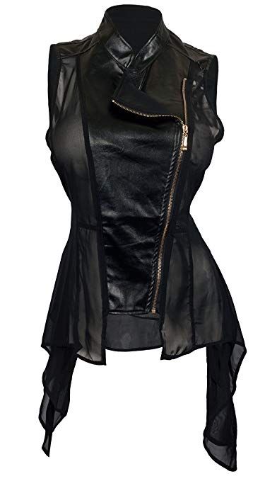 eVogues Women's Sleeveless Sheer and Faux Leather Panel Fashion Vest Jacket #Vests, #Coats, Jackets & Vests, #Clothing, #Women, #Clothing, Shoes & Jewelry, Women's Coats, Panel Jacket, Fashion Vest, Sheer Jacket, Leather Panel, Sleeveless Jacket, Vest Fashion, Dark Fashion, Fantasy Fashion