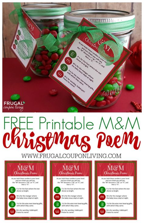 M&M-christmas-poem-free-printable-Frugal-Coupon-living M M Christmas Poem, Christmas Poem, Edible Christmas Gifts, Free Printable Gifts, Free Printable Gift Tags, Christmas Poems, Ideas Hogar, Mason Jar Gifts, Christian Christmas