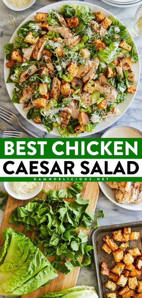 Want more fresh summer salads? Here's the BEST chicken caesar salad ever! Tossed in an easy dressing with grilled chicken and crispy homemade croutons, this caesar salad recipe is perfect for your Memorial Day food ideas and 4th of July recipes! Caesar Salad Recipe, Fresh Salad Recipes, Chicken Caesar, Chicken Caesar Salad, Croutons Homemade, Best Salad Recipes, Salad Recipes For Dinner, Best Chicken, Health Dinner Recipes