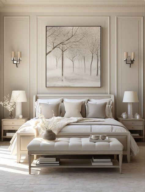 Bedroom New Classic Design, London House Bedroom, Modern Living Decor, Bedroom Interior Classic, Classic Modern Room Bedroom, New Classic Bedroom Luxury, French Modern Bedroom Interior Design, Luxury French Interior Design, Room Decor Classic Bedroom