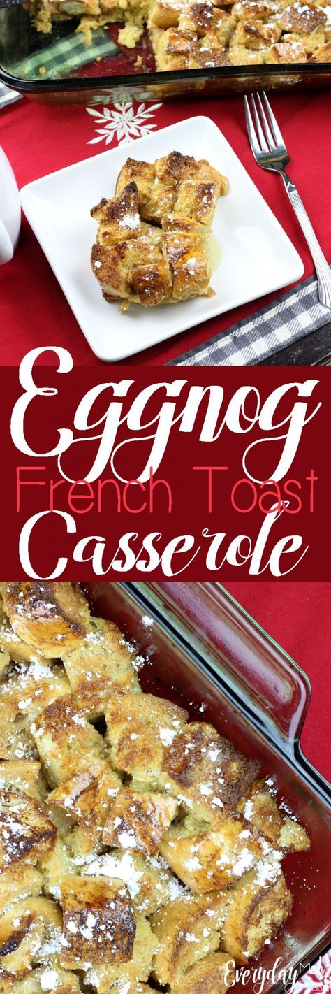 Nothing says Christmas quite like eggnog! Which is why Eggnog French Toast Casserole is the perfect holiday breakfast! Eggnog, vanilla, and cinnamon give this traditional casserole some holiday flair. Eggnog Breakfast, Eggnog French Toast Bake, Eggnog French Toast Casserole, Breakfast French Toast, Christmas Casserole, Healthy French Toast, Eggnog French Toast, Christmas Breakfast Recipe, Baked French Toast