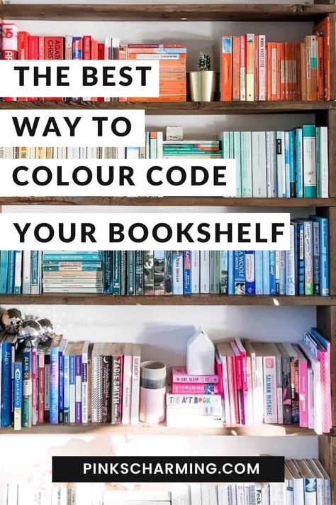 Books Color Organized, Bookshelf Organized By Color, Book Shelf Ideas Color Coded, Different Ways To Organize Your Bookshelf, Ways To Organise Your Bookshelf, Rainbow Order Bookshelf, Color Coordinated Books, Color Coded Library, Bookshelves Color Coded