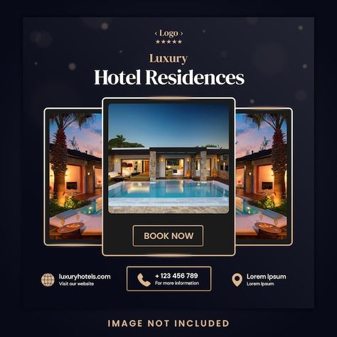 Hotel Poster Design Creative, Luxury Hotel Social Media Post, Hotel Graphic Design Social Media, Luxury Hotel Social Media Design, Hotels Creative Ads, Luxury Social Media Post, Hotel Creative Post, Hotel Ads Design, Hotel Ads Creative