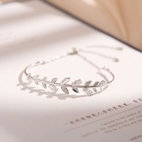 Fresh Crystal Diamond Branch Leaves Bangle Silver Romantic Leaf Women Bracelet Silver Bracelet Designs, Branch Leaves, Diamond Bracelet Design, Pretty Jewelry Necklaces, Notification Bell, Bangle Silver, Silver Bracelets For Women, Bracelets Design, Indian Jewellery Design Earrings