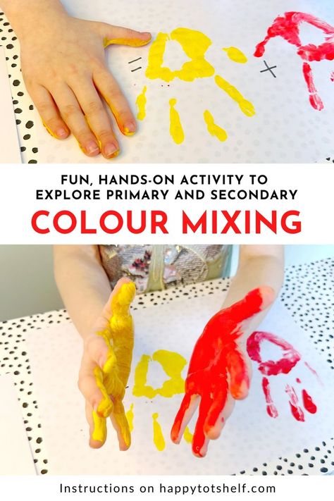 Hands-On Colour Mixing Activity for Kids Colour Mixing Eyfs, Colour Activities Eyfs, Color Activities Kindergarten, Color Activities For Toddlers, Kindergarten Art Activities, Preschool Color Activities, Mixing Primary Colors, Summer Preschool Activities, Colors For Toddlers