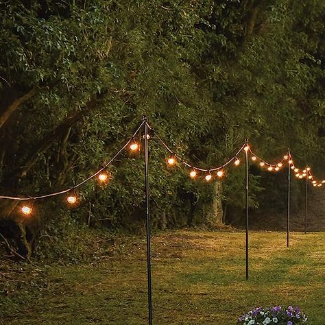 Diy Festoon Light Poles, Marquee Decoration Birthday, Festoon Lights Garden, Garden Festival Party Ideas, Festoon Pole, Wedding Marquee Ideas, Wedding Outdoor Lighting, Garden Party Ideas For Adults, Festival Decorations Outdoor