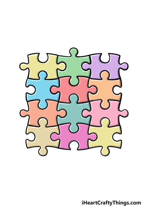 Puzzle Pieces Drawing - How To Draw Puzzle Pieces Step By Step Puzzle Piece Drawing Ideas, Puzzle Pieces Drawing, Puzzle Drawing Ideas, Pieces Drawing, Puzzle Piece Art, Puzzle Drawing, Art Drawing Ideas, Free Time Activities, Wall Art Tutorial