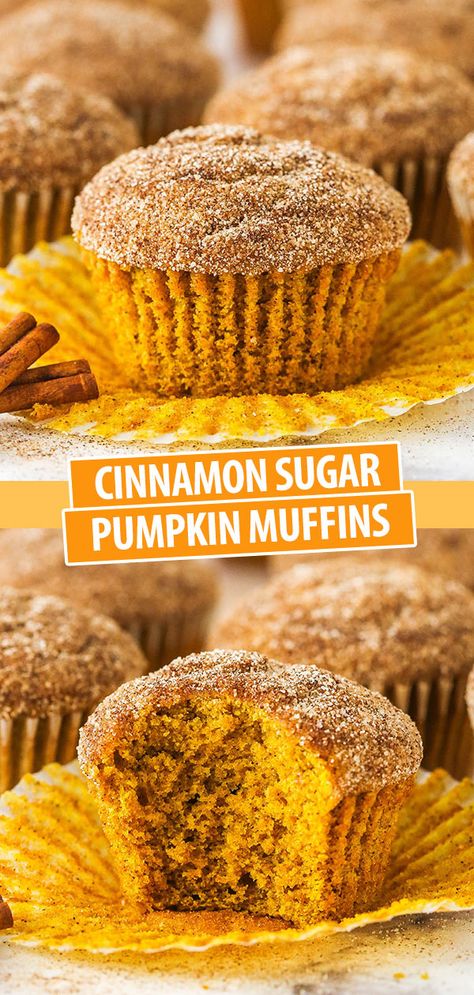 These Cinnamon Sugar Pumpkin Muffins are moist pumpkin muffins that are super easy to make and topped with cinnamon and sugar! #muffins #pumpkin #fallbaking Pumpkin Bread Cinnamon Sugar, Pumpkin Muffins With Pumpkin Pie Filling, Pumpkin Pie Filling Muffins, Moist Pumpkin Muffins, Life Love And Sugar, Muffins Pumpkin, Pumpkin Pancake, Pumpkin Cravings, Pumpkin Muffins Easy