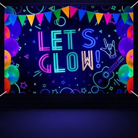 Glow In The Dark Stage Design, Neon Birthday Party Photo Booth, Glow In The Dark Party Signs, Glow In The Dark Party Backdrop, Black Light Photo Booth, Glow In The Dark Photo Backdrop, Glow Photo Booth, Neon Party Sign, Glow Party Photo Booth Backdrop Ideas