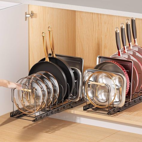 Amazon.com - PanPanPal Pots and Pans Organizer for under Cabinet, Pull out Pan Organizers inside Cabinet for Kitchen Cabinet Organizers and Storage with Adjustable Dividers and Handled Divider Pot And Pan Organizer, Dressing Ikea, Diy Kitchen Hacks, Pan Organizer, Inside Cabinet, Cabinet For Kitchen, Kitchen Cabinet Organizers, Deep Pantry, Pot And Pans Organization