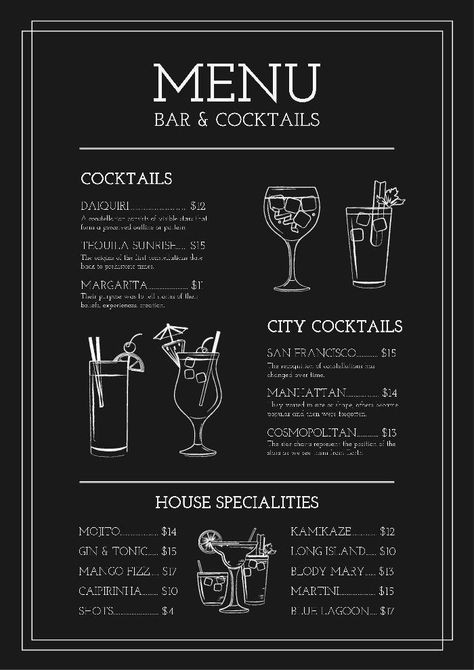 Speakeasy Menu, Chalk Menu, Blackboard Menu, Drink Menu Design, Menu Board Design, Daiquiri Cocktail, Cafe Menu Design, Bar Image, Menu Design Template