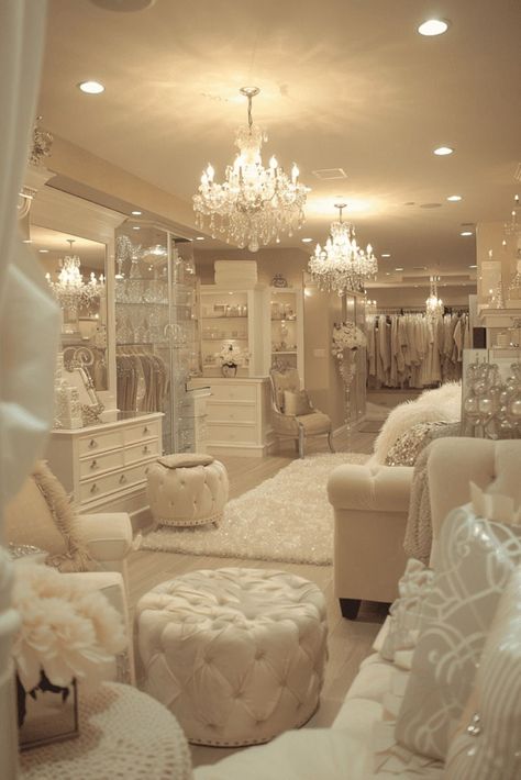 Walk In Closet With Chandelier, Bedroom Boutique Ideas, Princess Walk In Closet, At Home Dressing Room, Massive Walk In Closet, Huge Walk In Closet Luxury, Luxury Dressing Room Beautiful Closets, Dream Closet Design Aesthetic, Dream Closet Design Luxury