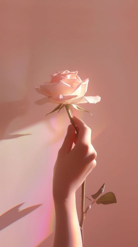 Hand Holding Flower Aesthetic, Flower Holding Hand, Holding A Flower Reference, Rose Petals Aesthetic, Iphone Beige Wallpaper, Holding Hands Reference, Hands With Flowers, Flower In Hand, Hand Holding Flower