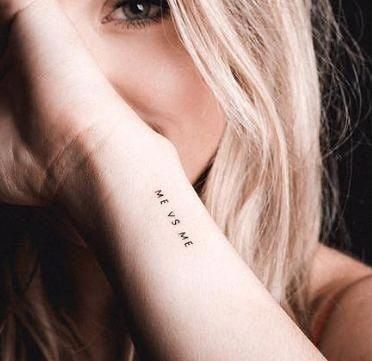 Ideas For Tattoos on Instagram: “Me vs me 😍💕 tag someone that would love @ideasfortatts 💕 • Follow �☛ @ideasfortatts Also Follow ☛ @inkedfet ☛ @inspiration.tatts ☛…” #womenwristtattoo Minimalist Tattoo Meaning, Me Vs Me, Inspiring Quote Tattoos, Romantic Tattoo, Me Tattoo, Full Tattoo, Quote Tattoos, Back Of Neck Tattoo, Matching Couple Tattoos