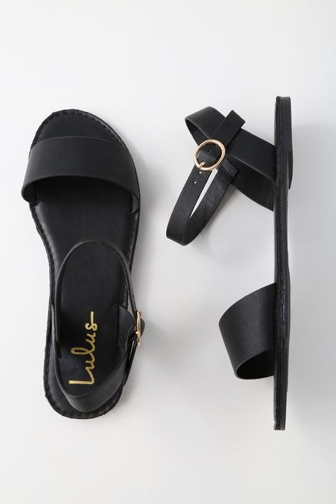 Cute Black Sandals - Flat Sandals - Ankle Strap Sandals Black Flat Sandals, Black Sandals Flat, Dressy Sandals, Dressy Shoes, Fancy Shoes, Sandal Heels, Cute Boots, Back To Basics, Nike Shoes Women