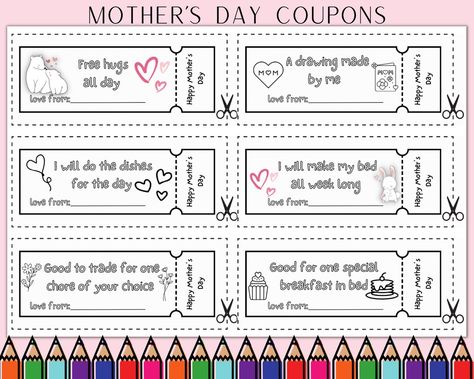 Printable Mothers Day Coupons Mothers Day Gift From Kids - Etsy Coupon Book Diy, Printable Coupon Book, Mother's Day Coupons, Gift Coupon, Books For Moms, Meaningful Drawings, Free Hugs, Book Gift, Coupon Book