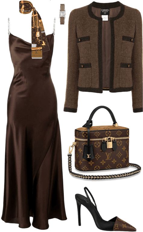 Chic Brown Outfit, Brown Elegant Outfit, Brown Dress Black Women, Outfit Ideas Elegant Chic, Dark Brown Dress Outfit, Brown Classy Outfit, Brown Dress Outfit Formal, Brown Dress Outfit Ideas, Brown Elegant Dress