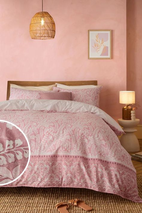 Cosy Bedroom Inspirations, Pink Green Bedrooms, Pink Bed Sheets, Navy Bedding, Pink Bedding Set, Pink Duvet, 100 Cotton Duvet Covers, Rose Oil Painting, Cosy Bedroom