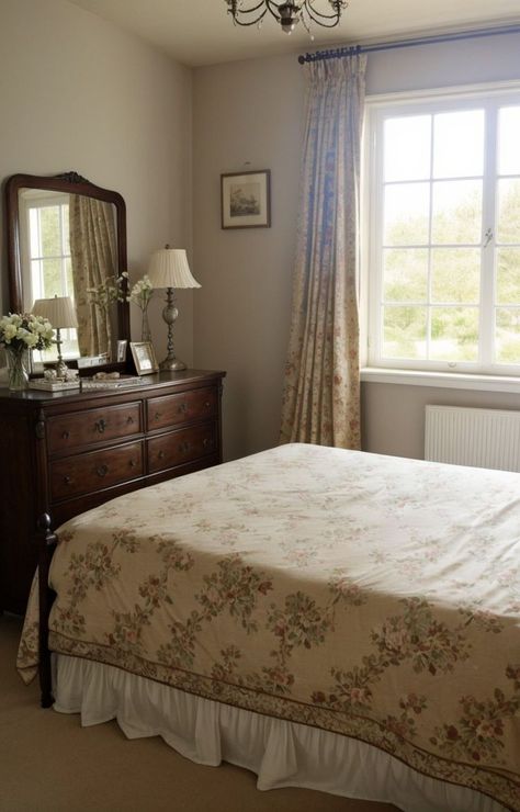 Create a European countryside aesthetic in your bedroom by accessorizing with floral patterned bedding and drapes. Use vintage-inspired furniture such as a distressed wooden dresser and a wrought iron bed frame to complete the look. European Countryside Aesthetic, Wrought Iron Bed Frame, Wrought Iron Bed Frames, Bed Inspo, European Countryside, Countryside Aesthetic, Wrought Iron Bed, Iron Bed Frame, Inspired Furniture