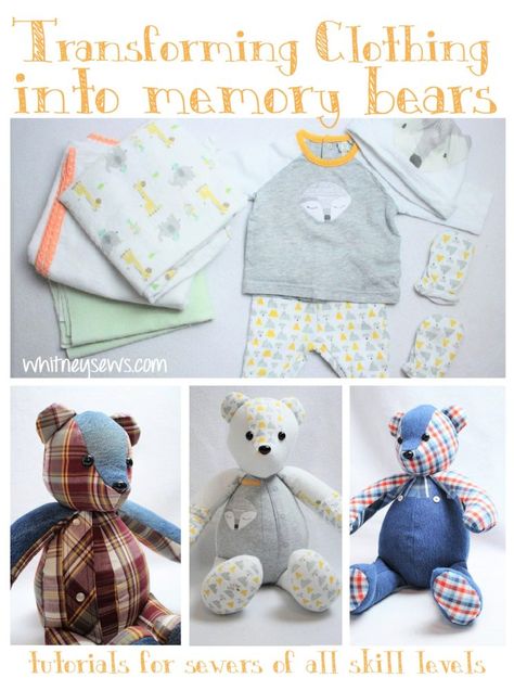 How to Make a Memory Bear from Clothing - Whitney Sews Memory Clothes, Make A Bear, Shirts To Make, Bear Sewing Pattern, Clothing Keepsake, Diy Teddy Bear, Memory Bears Pattern, Teddy Bear Sewing Pattern, Keepsake Bear