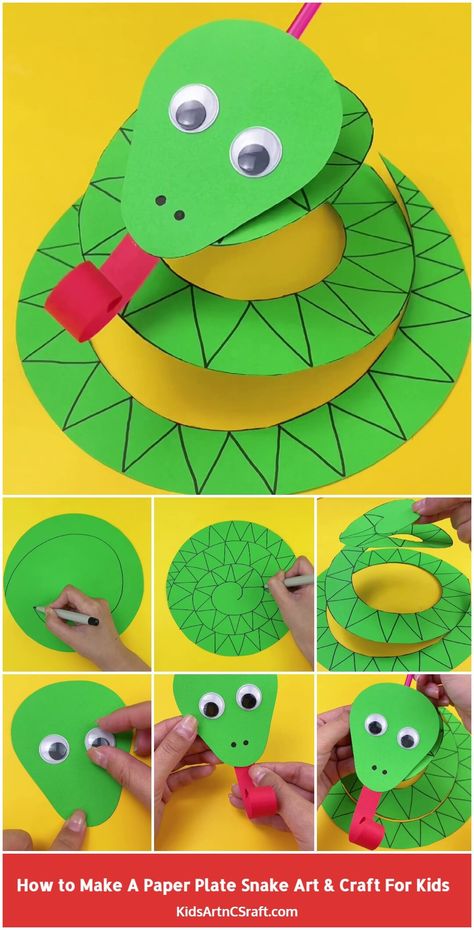 How to Make Paper Plate Snake – Art and Craft for Kids - Kids Art & Craft Animal Crafts For 1st Grade, Snake Art And Craft For Preschool, Snake Paper Plate Craft, Craft Using Paper Plates, Snake Crafts For Preschool, Paper Plate Snake Craft, Snake Arts And Crafts, Snake Art Projects For Kids, Safari Art For Toddlers