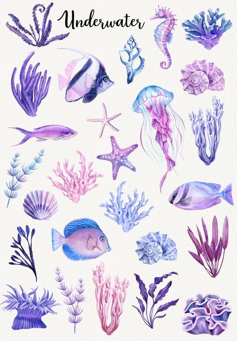 Scrapbook Wall Art, Coral Tattoo, Coral Drawing, Coral Reef Art, Sea Life Animals, Coral Watercolor, Sea Life Art, Coral Art, Watercolor Succulents