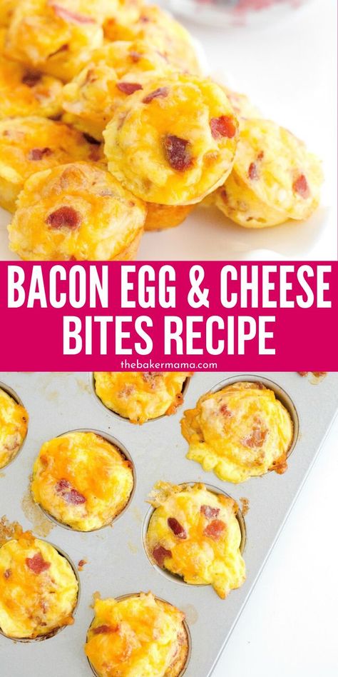 Bacon Egg And Cheese Bites, Egg And Cheese Bites, Cheese Egg Bites, Cheese Bites Recipe, Bacon Egg Cheese, Breakfast Bacon, Egg Bites Recipe, Bacon Egg And Cheese, Egg Cheese