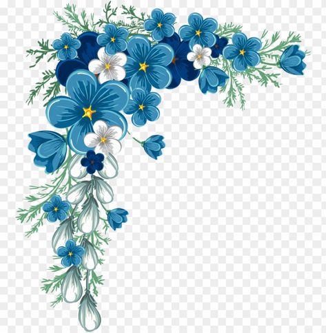 Flower For Frame Corner, Flower Png Images For Editing, Blue Flower Border Frame, Beautiful Frames And Borders, Flower Borders Design, Blue Frame Border, Corner Flower Design, Floral Corner Design, White Flower Border