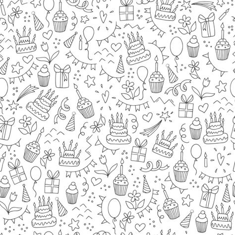 Hand Drawn Wrapping Paper, Gift Wrapper Design, Happy Birthday Doodles, Paper Patterns Design, Birthday Pattern, Hand Drawn Doodles, White Scrapbook, Birthday Doodle, Happy Birthday Png