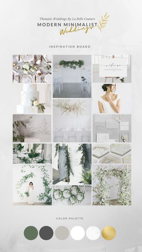 Greenery Color Palette Wedding, Timeless Theme Wedding, Modern Classic Wedding Color Palette, Simple Elegant Wedding Colors, Modern Elegant Wedding Color Palettes, White Wedding Colour Palettes, Minimalist Wedding Palette, Minimalist Wedding Styling, Minimalist Wedding Motif