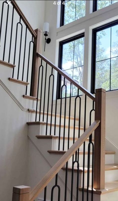 Iron Stair Balusters Designer Split Collection Modern Metal Spindles for Stairs Stair Iron Railing Part - Etsy Ranch Staircase, Stair Railings Metal, Home Staircase Design, Black Metal Stair Railing, Stairway Inspiration, Spindles For Stairs, Stairs Remodeling, Lakeview House, Metal Stair Spindles