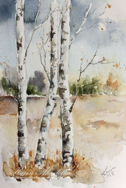 자작나무 그림, Birch Trees Painting, Birches Painting, Tree Watercolor Painting, Birch Tree Art, Birch Tree Painting, Watercolor Art Landscape, Tree Sketches, Watercolor Paintings For Beginners