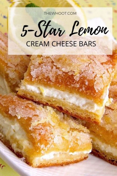 Lemon Cream Cheese Bars Recipe, Lemon Cream Cheese Bars, Cheese Bars, Cream Cheese Bars, Lemon Cream Cheese, Lemon Bars Recipe, Cheese Bar, Lemon Dessert Recipes, Dessert Bar Recipe