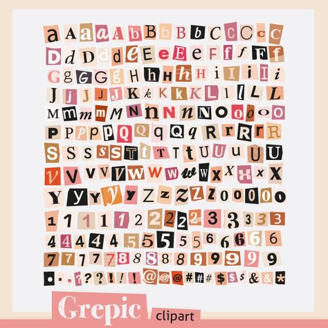 Todos os tamanhos | Alphabet: Paper Cut Alphabet pink / orange / beige clipart pack for scrapbooking, card making, invites | Cute Fonts Alphabet, Newspaper Letters, Alfabet Font, Letter Collage, Pink Scrapbook, Scrapbook Fonts, Scrapbook Letters, Printable Alphabet Letters, Alfabet Letters