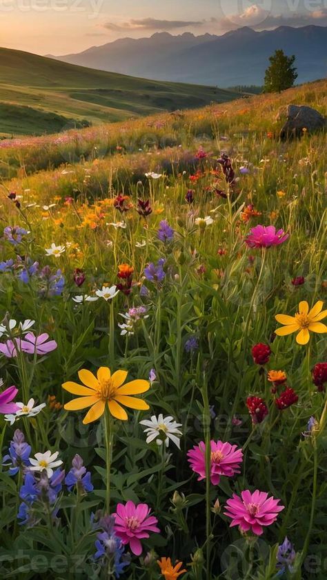 AI generated Wildflower Wonderland  Meadow Bursting with Colorful Blooms Wild Flowers Meadow, Wild Flower Meadow Garden, Tennessee Wildflowers, Forest And Flowers, Meadow Aesthetic, Wildflowers Aesthetic, Late Spring Wedding, Notebook Illustration, Wild Flower Field