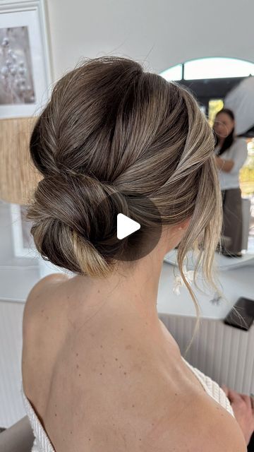 Textured Twist Updo, Bun Updos For Wedding, Low Clean Bun Wedding, Wedding Guest Low Bun Hairstyles, Loose Chignon Updo, Wedding Hairstyles Updo Messy Bridesmaid Hair Bun Tutorials, Medium Hair Low Bun Tutorial, Smooth Updo Wedding, Loose French Twist Wedding