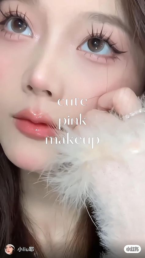 Korean Makeup Tutorials Eyes, Pink Douyin Makeup Tutorial, Cute Korean Makeup Tutorial, Tutorial Make Up Natural Korea, Maquillaje Douyin Tutorial, Doll Eye Tutorial, Tutorial Make Up Korea, Doll Eye Makeup Tutorial, Pink Korean Makeup