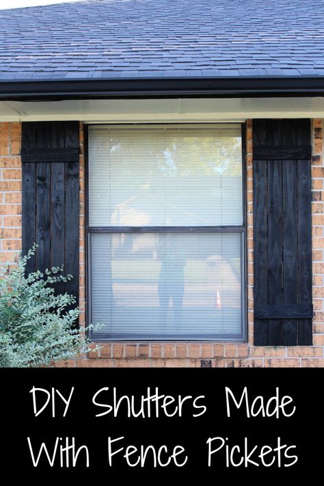 DIY Shutters Made With Fence Pickets Shutters From Fence Pickets, Fence Picket Shutters, Diy Shutters Exterior, Fence Picket Projects, Pallet Shutters, Picket Projects, Lumber Projects, Shutters Diy, Front Of A House