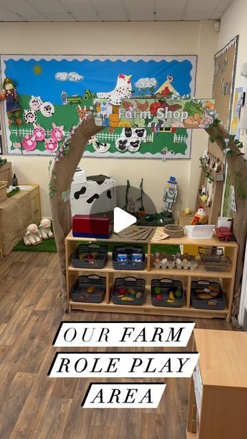 Louise on Instagram: "Farm role play area.  Loved working on this role play area with my two brilliant TAs! One TA created the displays, made a fantastic vegetable patch and a cute wooden stool! Then my other TA created an incredible cow that the children can milk by squeezing the rubber glove filled with water.   The children can pretend to bottle feed the lambs, collect eggs, water the vegetables, write shopping lists, buy food, sing songs and of course milk Daisy the cow 🐮  Labels and banner for the farm shop are from @twinklresources   #teamwork #teamworkmakesthedreamwork #roleplay #roleplayarea #farmtheme #farmtopic #imaginativeplay #play #eyfs #earlyyears #nursery #nurseryclassroom #passionforprovison #continuousprovision #engagingenvironment #eyfsinspiration" Farm Pretend Play Preschool, Farm Animal Dramatic Play, Nursery Rhyme Role Play Area, School Role Play Area Eyfs, Role Play Corner Ideas, Farm Dramatic Play Center, Farm School Activities, Farm Role Play Area Eyfs, Farm Theme Dramatic Play