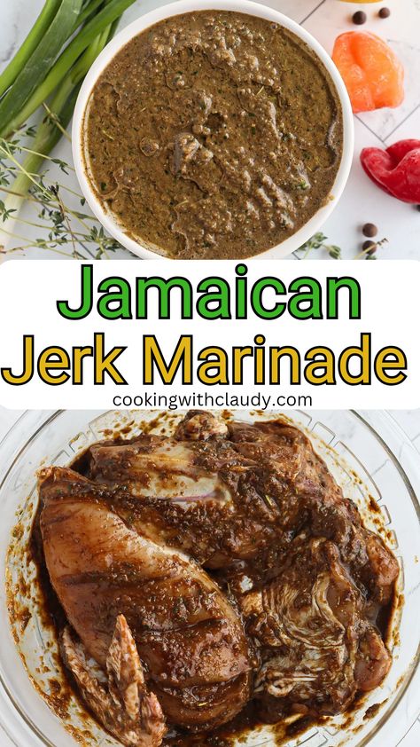 Jamaican Jerk Marinade Jerk Marinade For Chicken, Jerk Oxtails Jamaican Recipes, Jerk Marinade Recipes, Jamaican Side Dishes, Jamaican Sides, Jamaican Meals, Bahamian Recipes, Jerk Seasoning Recipe, Crazy Recipes