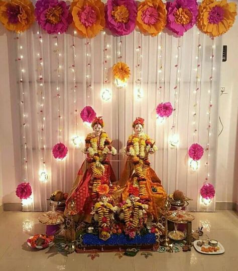 Mahalaxmi decoration Decoration For Gauri At Home, Gauri Pooja Decoration, Gauri Pujan Decoration, Diy Navratri Decoration, Gauri Decoration At Home, Mahalakshmi Decoration Ideas, Gauri Ganpati Decoration Ideas At Home, Mahalaxmi Decoration Ideas, Gangaur Decoration At Home