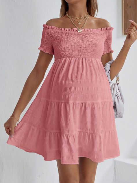 Pink Boho Collar Short Sleeve Woven Fabric Plain A Line Embellished Non-Stretch  Maternity Clothing Elegant Maternity Dress, Latest Maternity Dresses, Elegant Maternity Dresses, Work Commute, Twins Baby, Summer Pregnancy, Dress With Short Sleeves, Maternity Clothing, Church Outfits