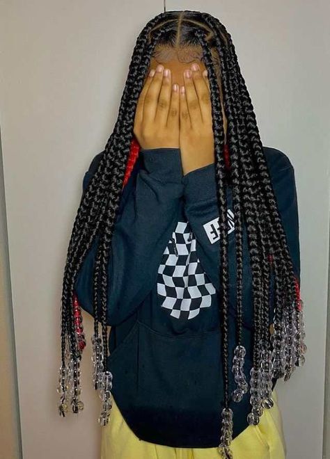 55 Beautiful Braids with Beads for Adults 2022 - Claraito's Blog Big Braids Hairstyles With Beads, Big Box Braids Jumbo With Beads, Jumbo Box Braids With Beads, Jumbo Braids With Beads, Box Braids Beads, Long Braid Styles, Long Twist Braids, Cornrows With Beads, Short Hair Twist Styles